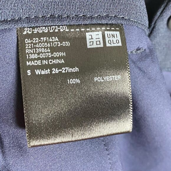 Uniqlo Pants Womens 26-27 Wide Leg Navy Blue Zip Tie Belt Elastic Waist Pleated - Picture 3 of 9